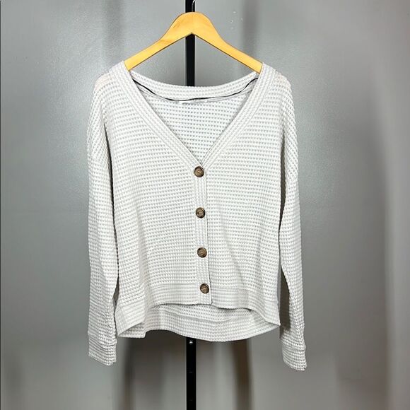 Double Zero Cream Cardigan with V-Neck Long Sleeves - Picture 1 of 6